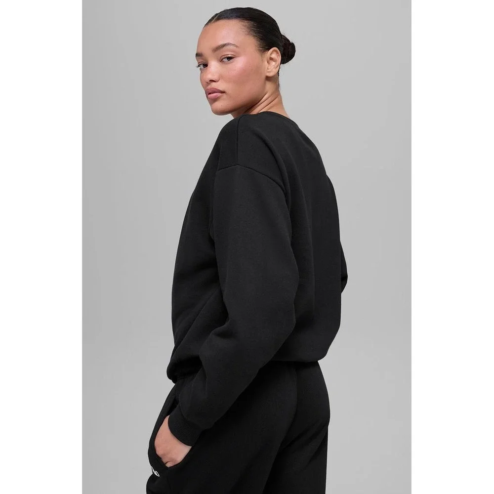 Alo Yoga Accolade Crew Neck Pullover Black French Terry Sweatshirt Small